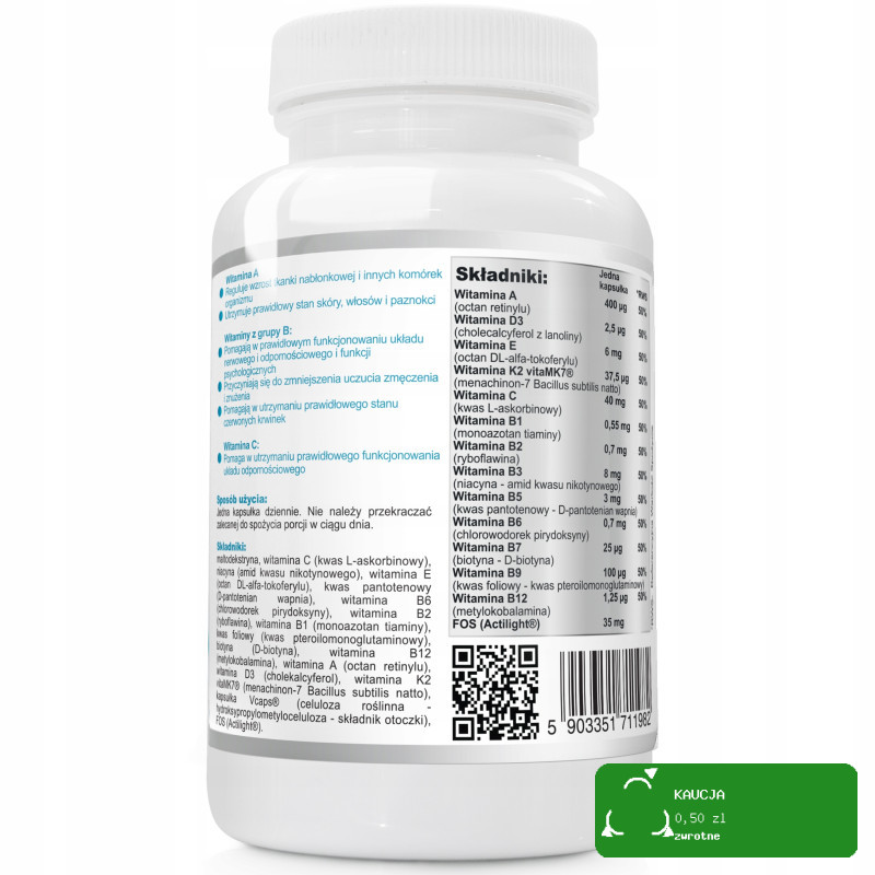 Wish MULTIWITAMINA COMPLEX JUNIOR dla dzieci D3 K2 C E A z grupy B 120kaps