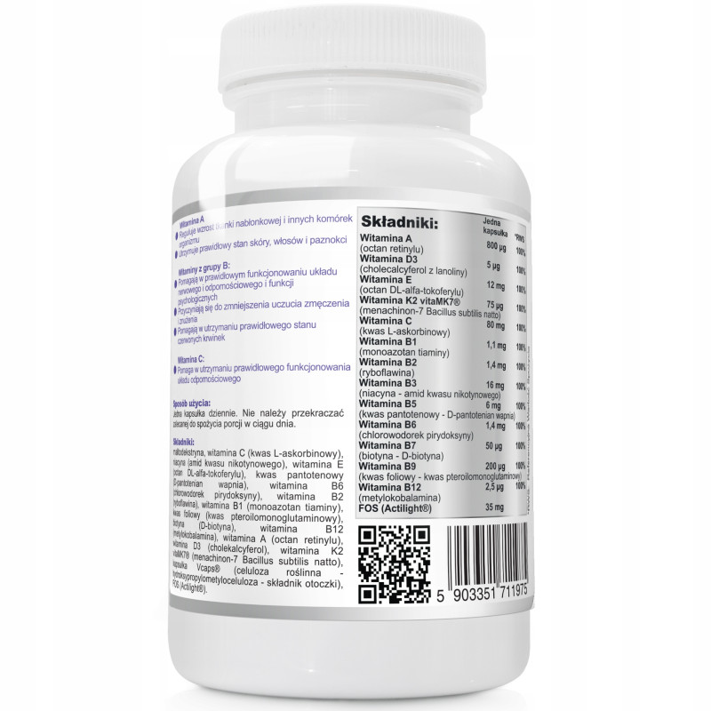 Wish MULTIWITAMINA COMPLEX FORTE K2+D3 A E C witaminy z grupy B 120kaps