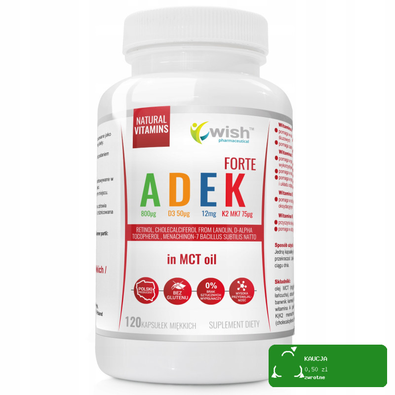 Wish ADEK forte KOMPLEKS WITAMIN 100% naturalne A D3 E K2 MCT oil 120kaps