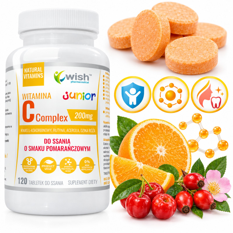 Wish WITAMINA C COMPLEX JUNIOR do ssania o smaku POMARANCZOWYM 120 TABL KRÓTKA DATA
