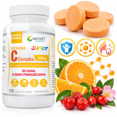 Wish WITAMINA C COMPLEX JUNIOR do ssania o smaku POMARANCZOWYM 120 TABL KRÓTKA DATA