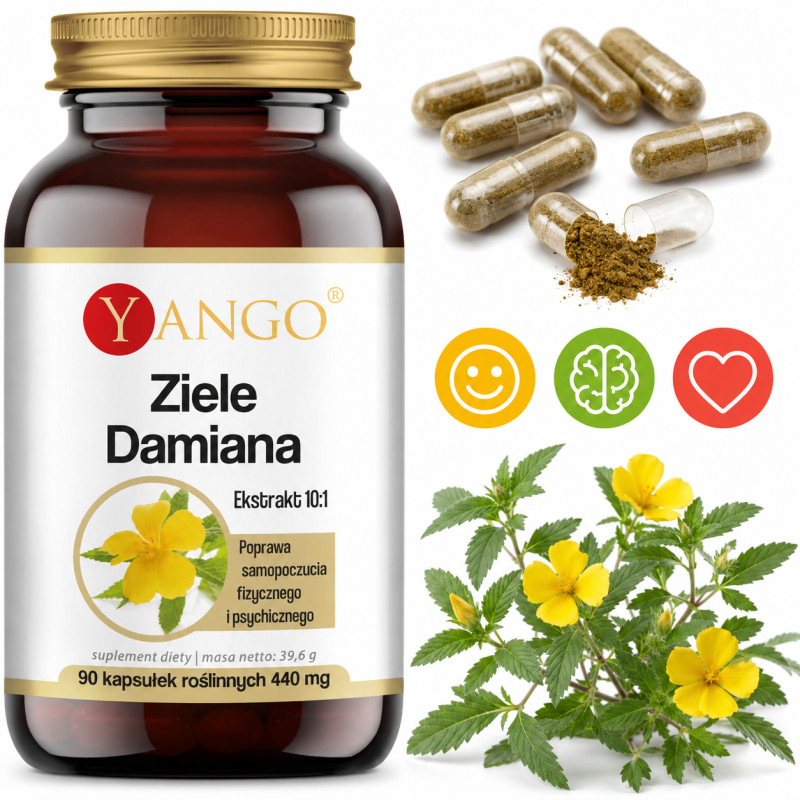 Yango ZIELE DAMIANA 440mg wsparcie: POTENCJA SAMOPOCZUCIE STRES 90kaps