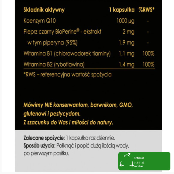 YANGO Panaseus KOENZYM Q10 MŁODOŚĆ 50 kapsułek CHWILOWO NIEDOSTĘPNY