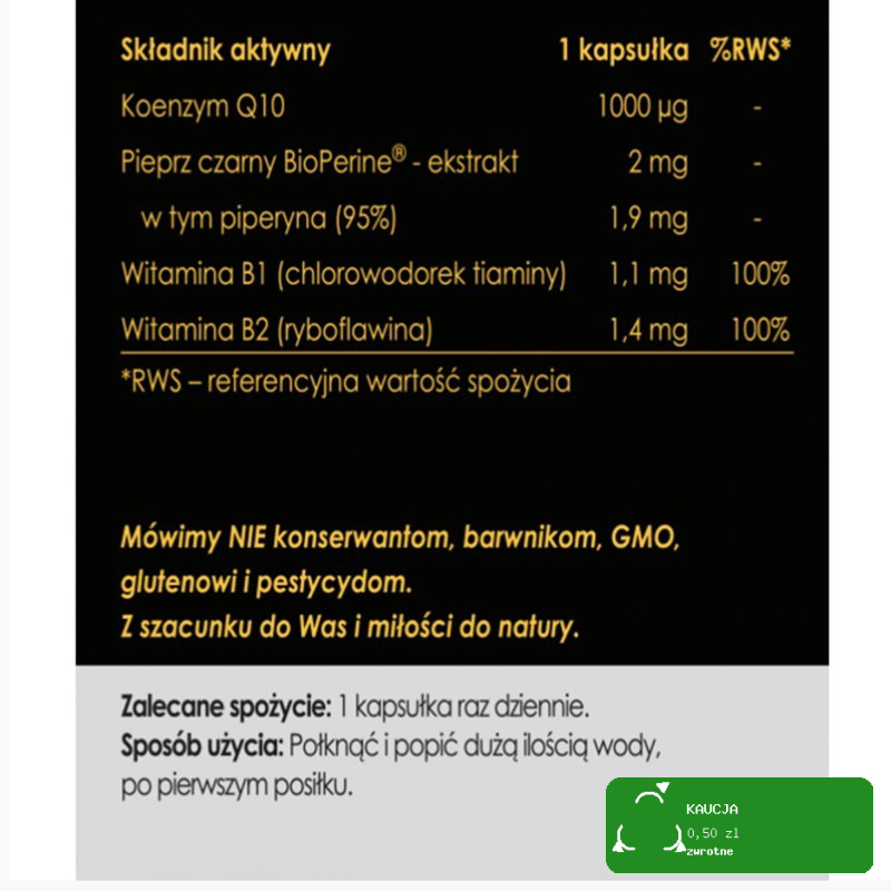 YANGO Panaseus KOENZYM Q10 MŁODOŚĆ 50 kapsułek CHWILOWO NIEDOSTĘPNY