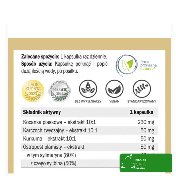 Yango KOCANKA PIASKOWA karczoch kurkumina wsparcie WĄTROBA 90 kapsułek