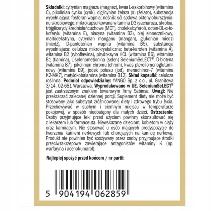 Yango MULTIWITAMINA DLA MĘŻCZYZN 90 kapsułek