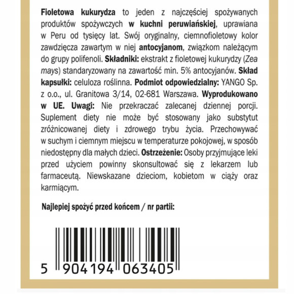 Yango FIOLETOWA KUKURYDZA wsparcie SERCE STANY ZAPALNE 90 kaps.