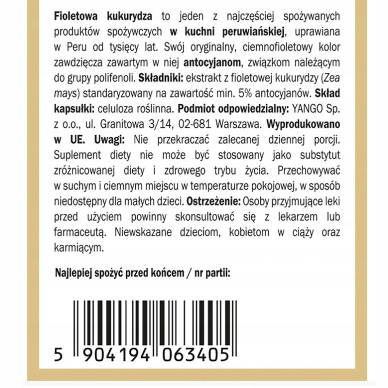 Yango FIOLETOWA KUKURYDZA wsparcie SERCE STANY ZAPALNE 90 kaps.