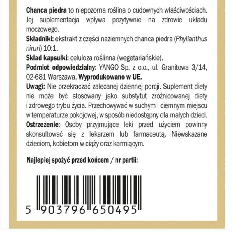 Yango CHANCA PIEDRA wsparcie UKŁAD MOCZOWY KAMICA NERKOWA 90 kapsułek