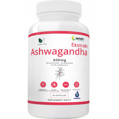 Wish ASHWAGANDHA 600mg ekstrakt pomoc na WZMOCNIENIE WITALNOŚĆ 90kaps 3m-ce