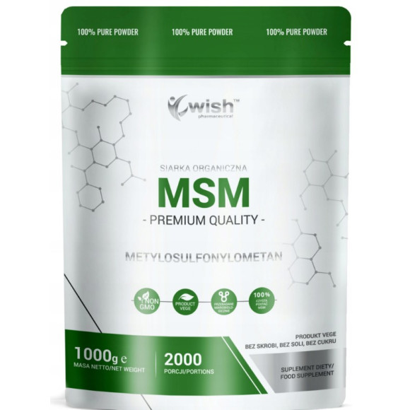 Wish MSM SIARKA ORGANICZNA w proszku PROSZEK 1KG wsparcie STAWY MIĘŚNIE