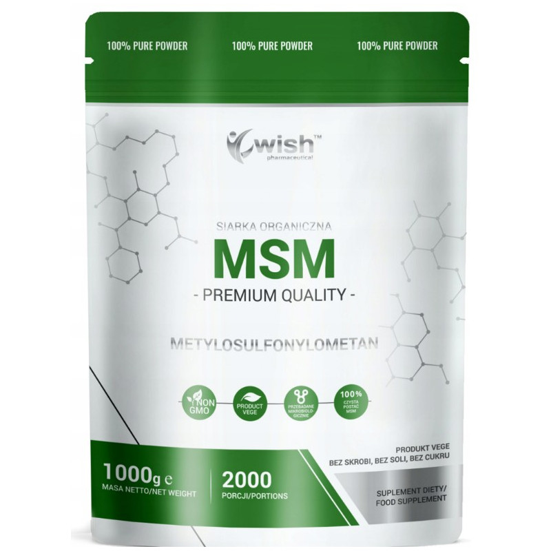Wish MSM SIARKA ORGANICZNA w proszku PROSZEK 1KG wsparcie STAWY MIĘŚNIE
