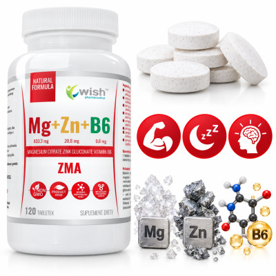 Wish ZMA MAGNEZ + CYNK + B6 120 tabletek wsparcie: ODPORNOŚĆ UKŁAD NERWOWY