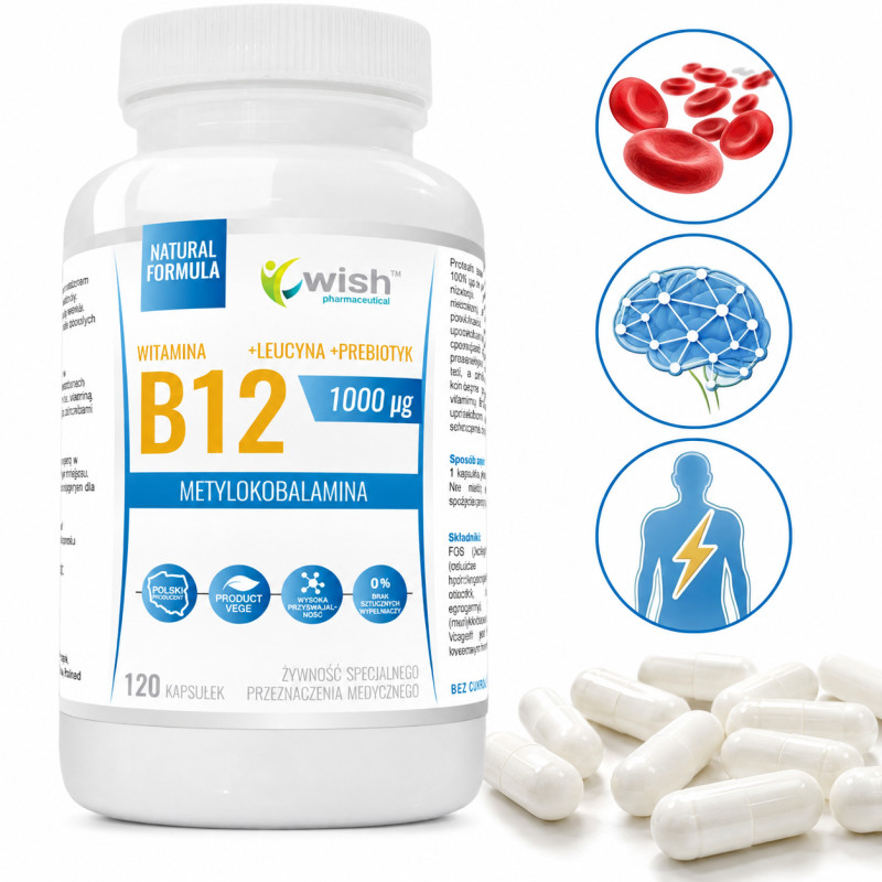 Wish WITAMINA B12 1000mcg METYLOKOBALAMINA 120kaps wsparcie: UKŁAD NERWOWY