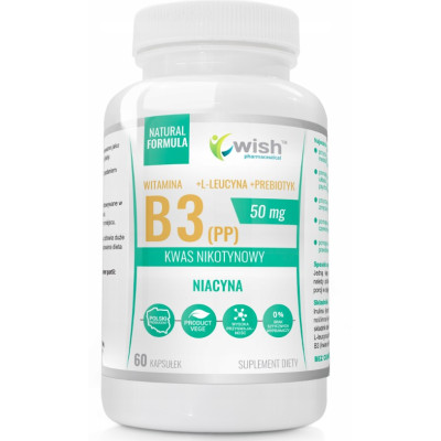 Wish WITAMINA B3 50mg PP NIACYNA 60 kaps wsparcie SKÓRA WŁOSY układ NERWOWY