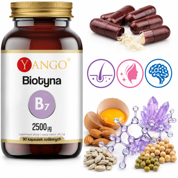 Yango BIOTYNA 90 witamina B7 2500ug wsparcie SKÓRA WŁOSY PAZNOKCIE 90 kaps.