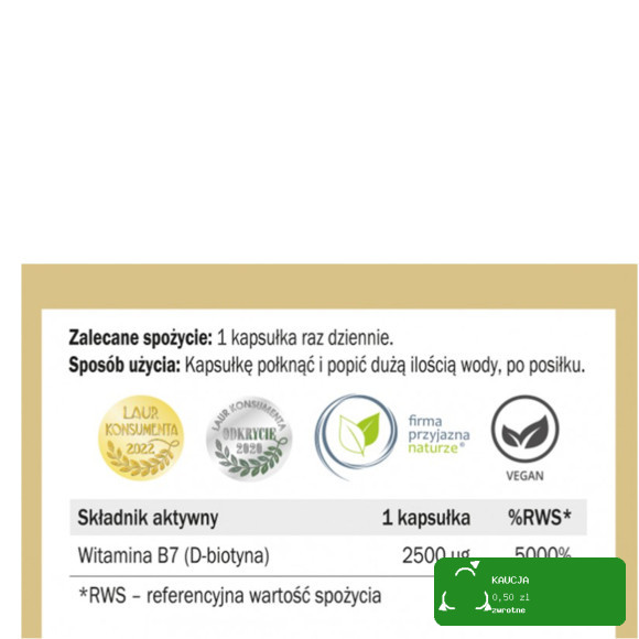 Yango BIOTYNA 90 witamina B7 2500ug wsparcie SKÓRA WŁOSY PAZNOKCIE 90 kaps.