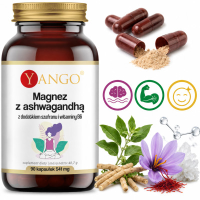 Yango MAGNEZ Z ASHWAGANDHĄ witamina B6 wsparcie STRES ZMĘCZENIE 90 kapsułek