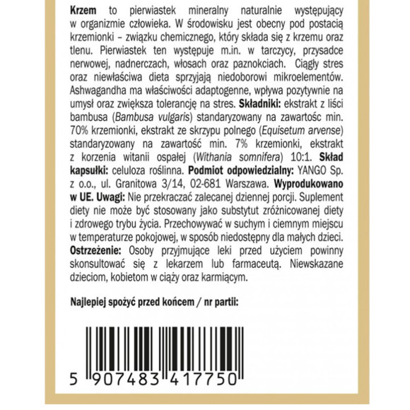 Yango KRZEM COMPLEX wsparcie SKÓRA WŁOSY PAZNOKCIE STAWY 100 kapsułek