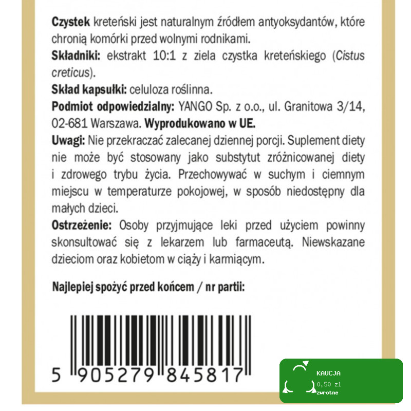 Yango CZYSTEK wsparcie ODPORNOŚĆ WZMOCNIENIE 90 kapsułek