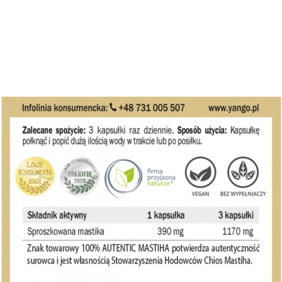 Yango MASTIKA 480mg 60 kapsułek wsparcie: UKŁAD POKARMOWY