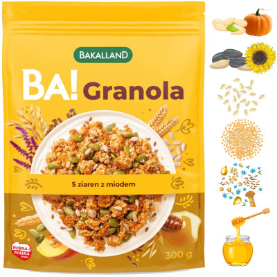 Bakalland GRANOLA 5 ZIAREN i MIÓD chrupiące muesli 300g