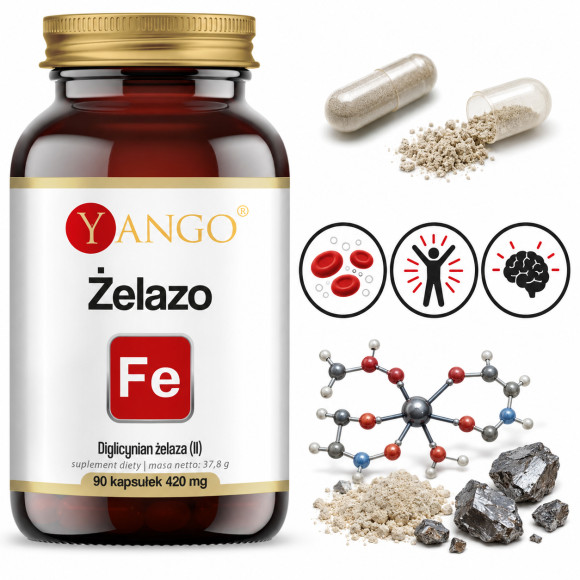 Yango ŻELAZO FE DIGLICYINAN 450mg wsparcie HEMOGLOBINA FERRYTYNA 90 kaps.