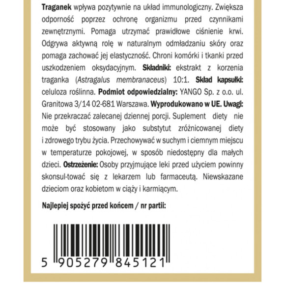 Yango TRAGANEK wsparcie ODPORNOŚĆ CUKRZYCA CIŚNIENIE 100 kapsułek