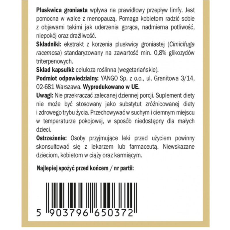 Yango PLUSKWICA GRONIASTA wsparcie MENOPAUZA UKŁAD LIMFATYCZNY 90 kapsułek