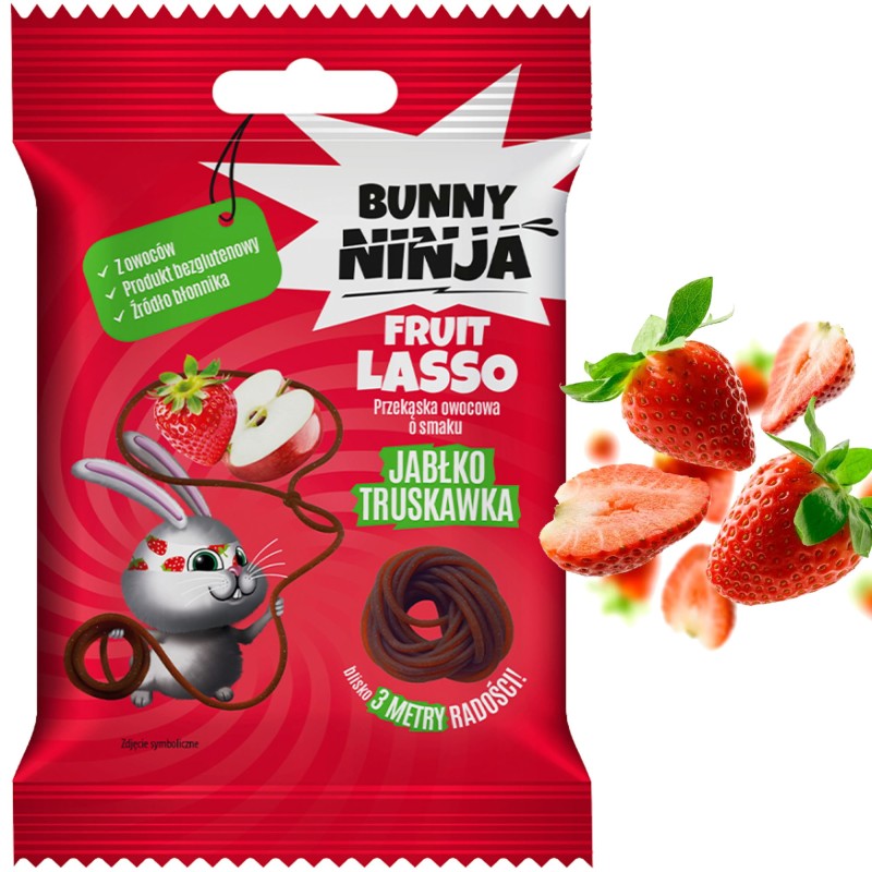 BUNNY NINJA Przekąska Owocowa Lasso JABŁKO TRUSKAWKA Bez