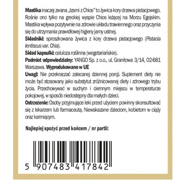Yango MASTIKA 480mg 60 kapsułek wsparcie: UKŁAD POKARMOWY
