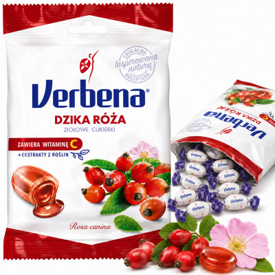 Verbena ZIOŁOWE CUKIERKI smak DZIKA RÓŻA RÓŻANE + witamina C 60g