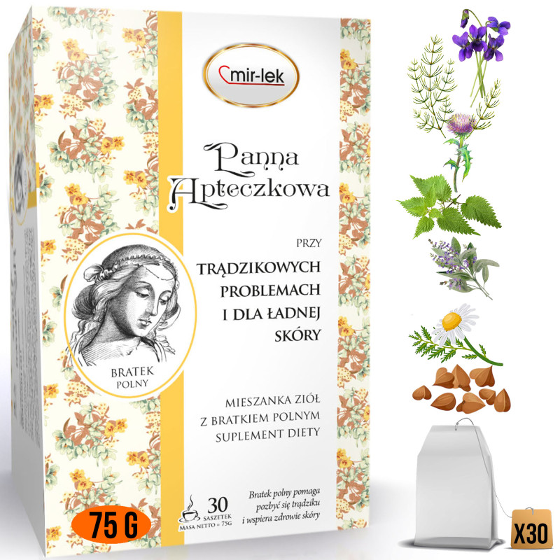 MIR-LEK PANNA APTECZKOWA wsparcie ZDROWA SKÓRA TRĄDZIK mieszanka ziół 75g