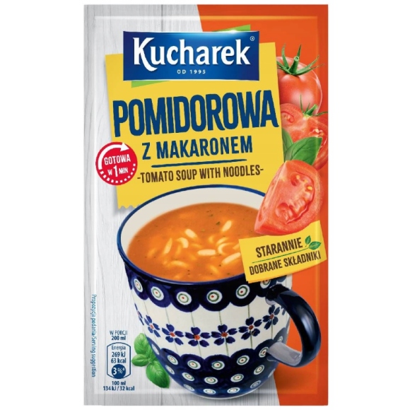 Kucharek ZUPA POMIDOROWA Z MAKARONEM jednoporcjowa GOTOWA W