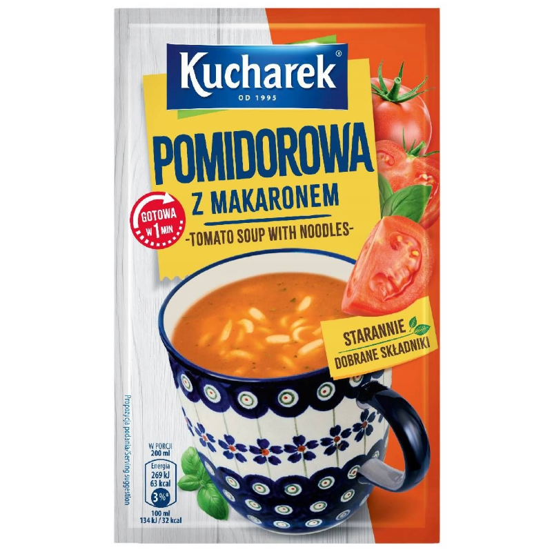 Kucharek ZUPA POMIDOROWA Z MAKARONEM jednoporcjowa GOTOWA W