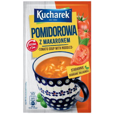 Kucharek ZUPA POMIDOROWA Z MAKARONEM jednoporcjowa GOTOWA W