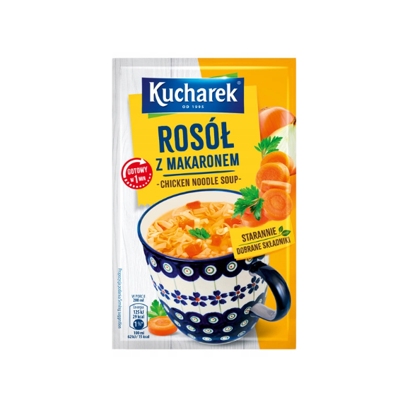 Kucharek ZUPA ROSÓŁ Z MAKARONEM jednoporcjowa GOTOWA W 1