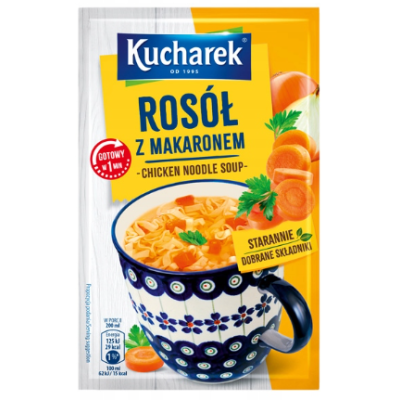 Kucharek ZUPA ROSÓŁ Z MAKARONEM jednoporcjowa GOTOWA W 1