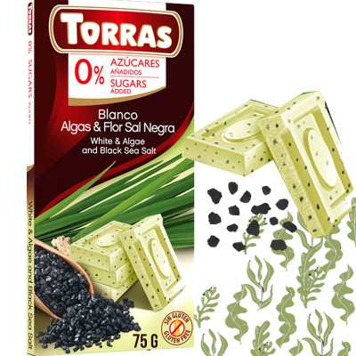CZEKOLADA BIAŁA Z ALGAMI I SOLĄ bez cukru glutenu 75G TORRAS