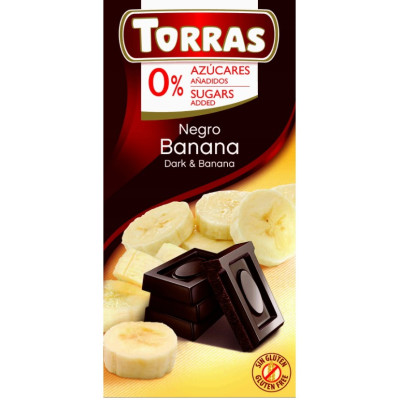 CZEKOLADA GORZKA Z BANANAMI bez cukru glutenu 75g TORRAS