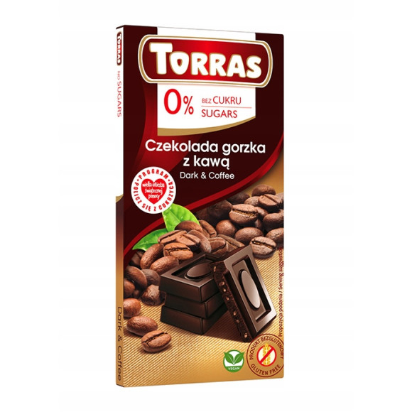 CZEKOLADA GORZKA Z KAWĄ ze stewią bez cukru glutenu bezglutenowa 75g TORRAS