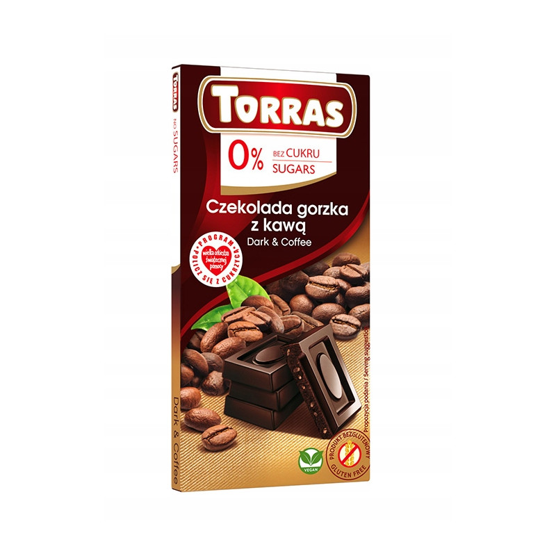 CZEKOLADA GORZKA Z KAWĄ ze stewią bez cukru glutenu bezglutenowa 75g TORRAS