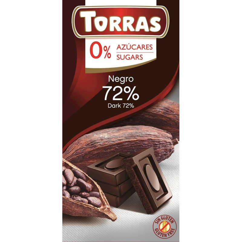 CZEKOLADA GORZKA 72% KAKAO bez cukru glutenu bezglutenowa 75g TORRAS