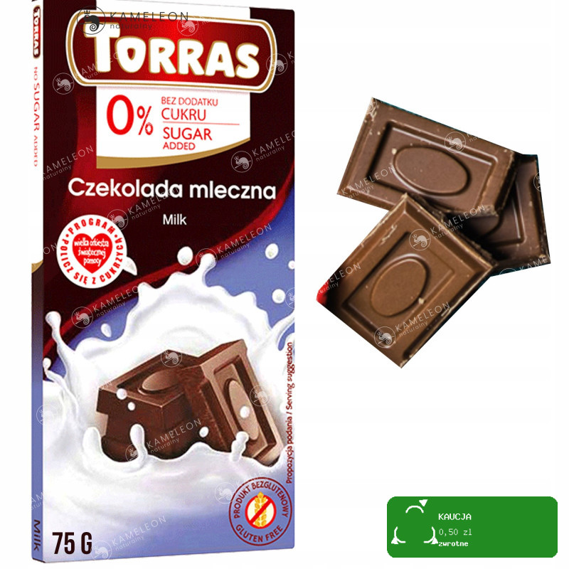 CZEKOLADA MLECZNA Milk Chocolate bez cukru glutenu bezglutenowa 75g TORRAS