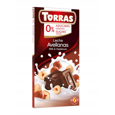 Torras CZEKOLADA MLECZNA Z ORZECHAMI LASKOWYMI bez cukru 75g
