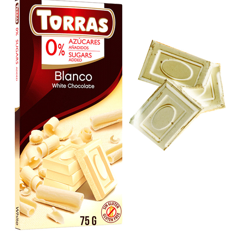 CZEKOLADA BIAŁA bez dodatku cukru glutenu 75g tabliczka Torras