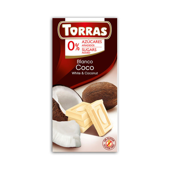 CZEKOLADA BIAŁA Z KOKOSEM BEZ CUKRU GLUTENU dla diabetyków 75g Torras