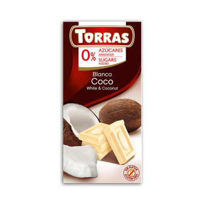 CZEKOLADA BIAŁA Z KOKOSEM BEZ CUKRU GLUTENU dla diabetyków 75g Torras