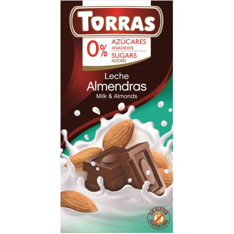 Torras CZEKOLADA MLECZNA Z MIGDAŁAMI BEZ CUKRU I GLUTENU 75g