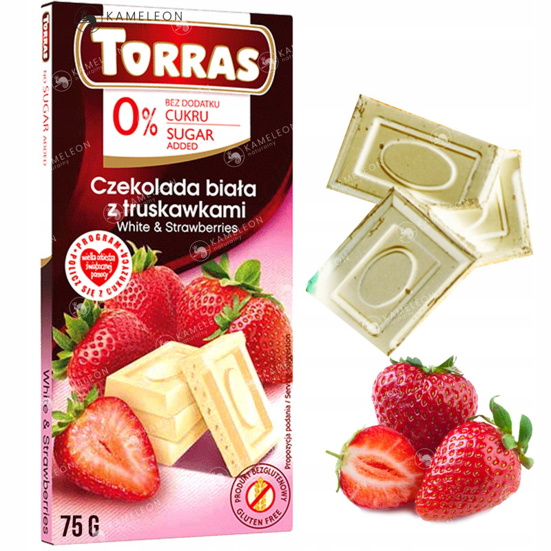 CZEKOLADA BIAŁA Z TRUSKAWKAMI BEZ CUKRU GLUTENU bezglutenowa 75g Torras